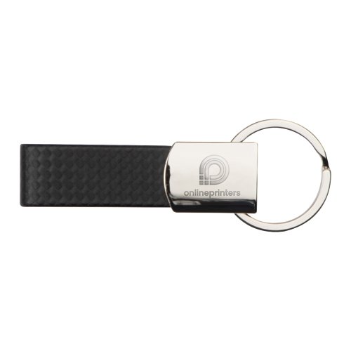 Black leather keychain with metal ring.