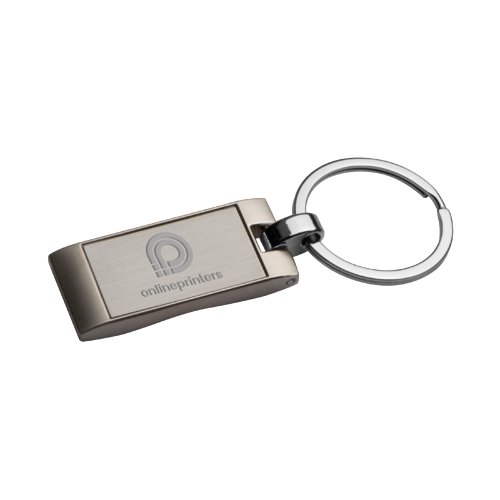 Silver metal keychain with key ring.