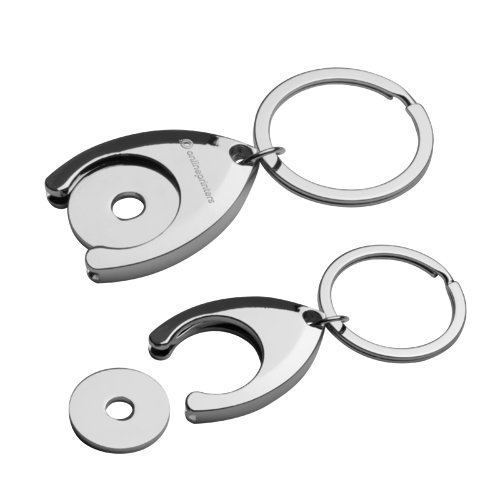 Metal keychain with shopping cart chip and metal ring.