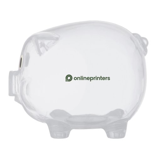 Transparent plastic piggy bank.