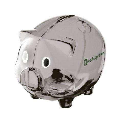 Silver plastic piggy bank.