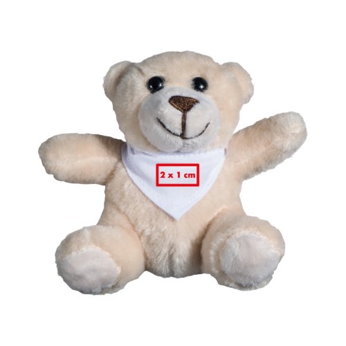 Beige plush teddy bear with handkerchief for babies.
