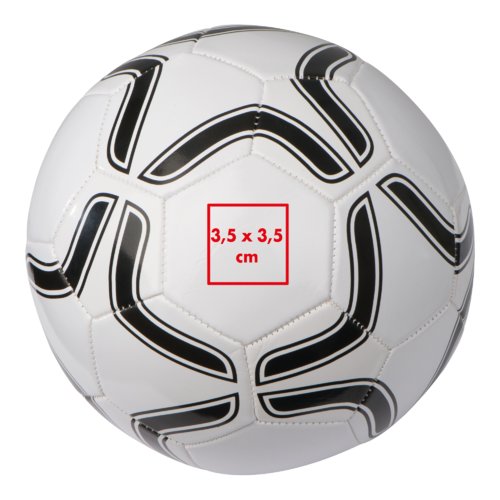 White tournament size soccer ball made of plastic.