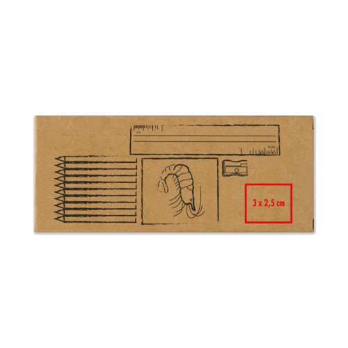 Drawing set with pencils and sharpener in cardboard packaging.