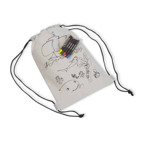 White non-woven sports bag with drawstring.