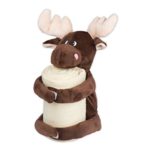 Plush moose with fleece blanket 1