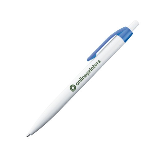 Blue plastic ballpoint pen with clip.