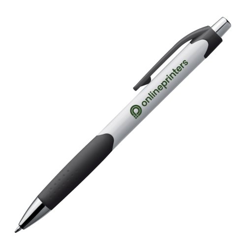 Black plastic ballpoint pen with clip and push button.