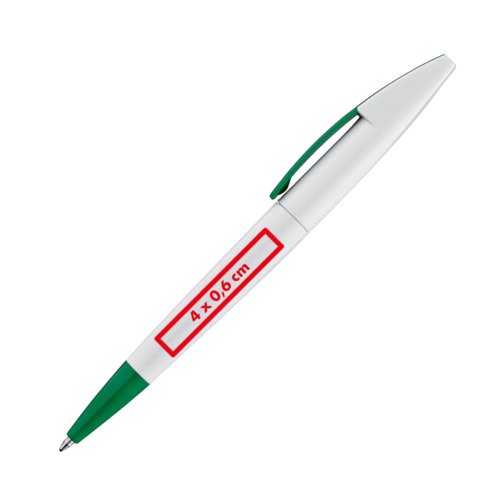 Plastic twist ballpoint pen with clip.