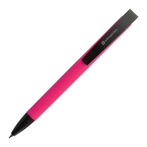 Pink plastic ballpoint pen with clip.