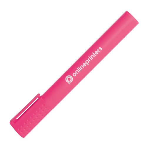 Pink highlighter with chisel tip and cap.
