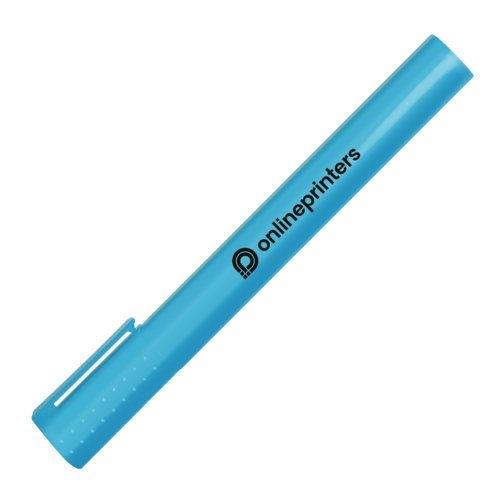 Light blue highlighter with chisel tip and cap.