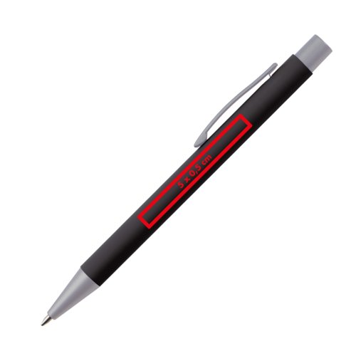 Black ballpoint pen with clip and push mechanism.