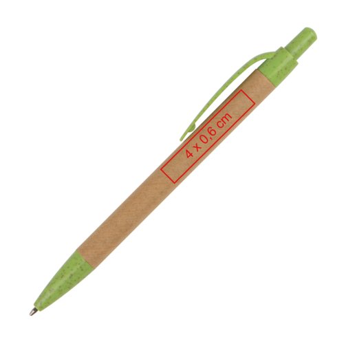 Brown paper ballpoint pen with clip and push button.