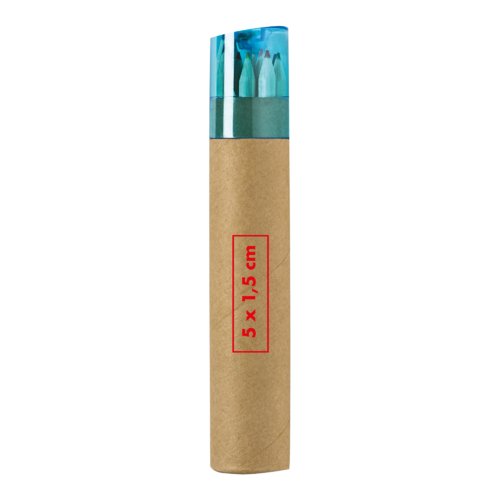 Wood colored pencils in cardboard case.