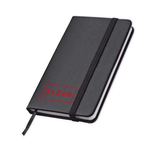 Black notebook with elastic closure and bookmark.