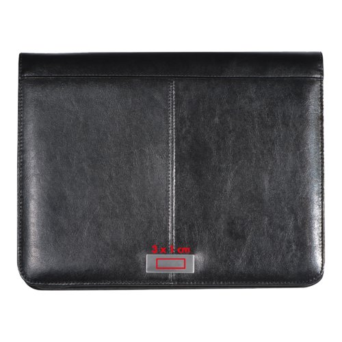 Black faux leather writing case with zipper.