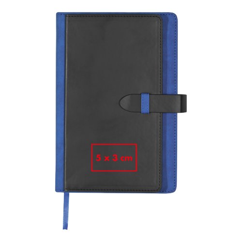 Notebook with closure strap and bookmark.