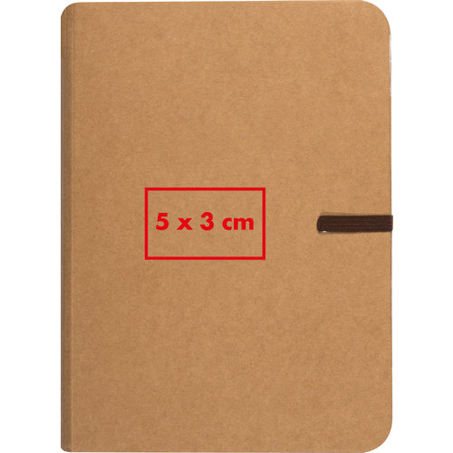 Brown notebook with elastic band closure.