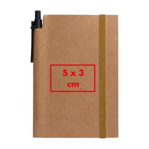 Brown notebook with elastic band and pen holder.