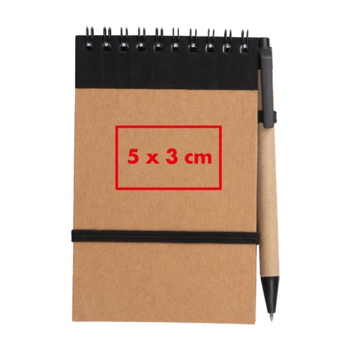 Notepad with pen and elastic band closure.