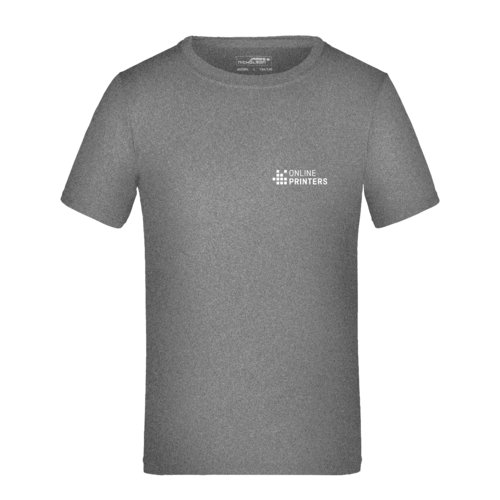 Dark gray melange polyester T-shirt for kids with short sleeves.