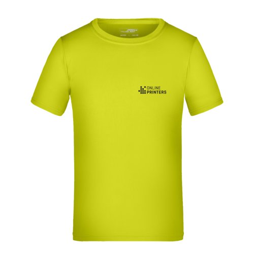 Neon yellow polyester T-shirt for children with short sleeves.