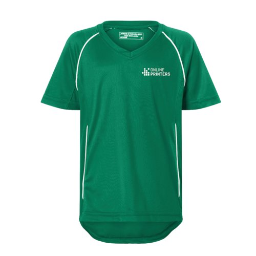 Sporty kids' t-shirt with V-neck and short sleeves.