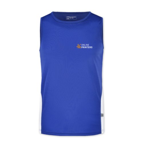 Royal blue/white polyester tank top for men.