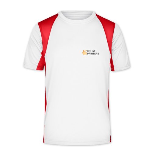 White/red polyester men's functional shirt.