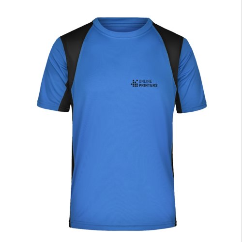 Blue polyester functional shirt for men with short sleeves.