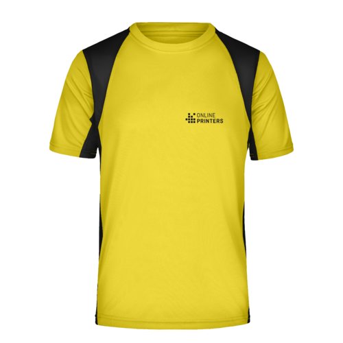 Yellow polyester functional shirt with short sleeves.