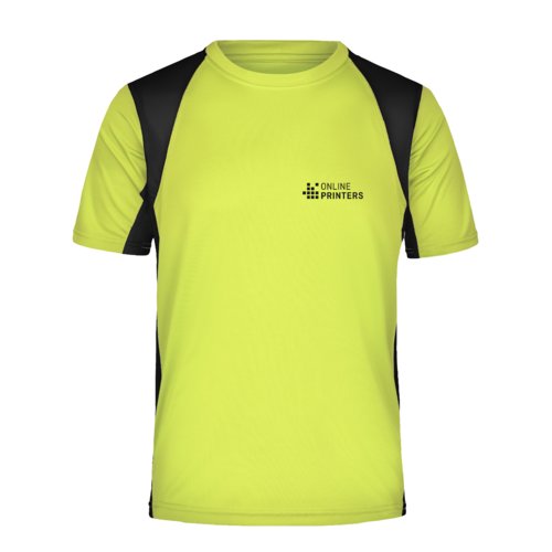 Neon yellow polyester functional shirt for men with short sleeves.
