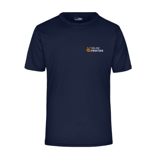 Black-blue polyester T-shirt for men with short sleeves.