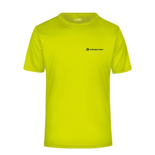 Yellow polyester T-shirt for men with short sleeves.