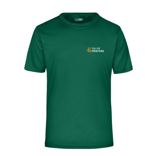 Green men's active T-shirt with short sleeves.