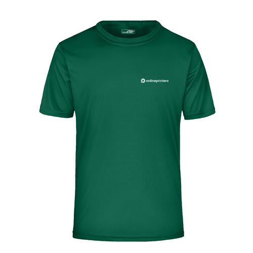 Green men's active T-shirt with short sleeves.