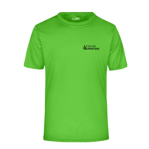 Apple green polyester T-shirt with short sleeves.