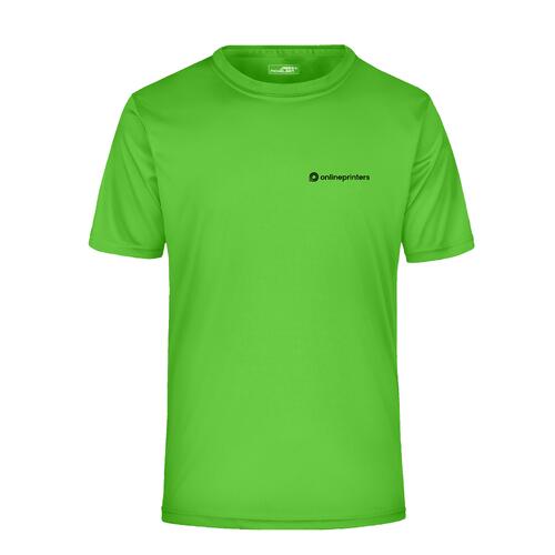 Apple green polyester T-shirt with short sleeves.