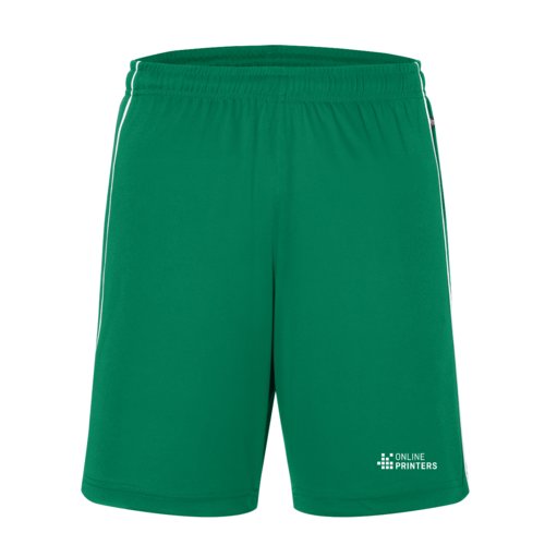 Green team shorts made of functional material with elastic waistband.