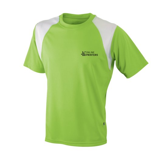 Green sports running shirt made of breathable material for men.