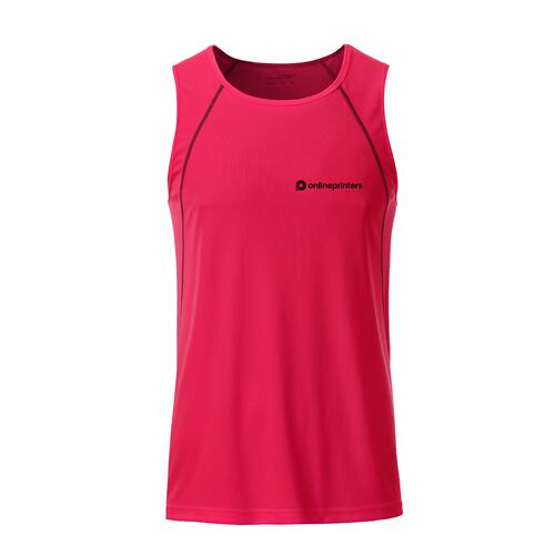 Neon pink/grey polyester tank top for men.