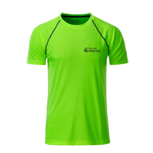 Green men's athletic T-shirt made of functional material with short sleeves.
