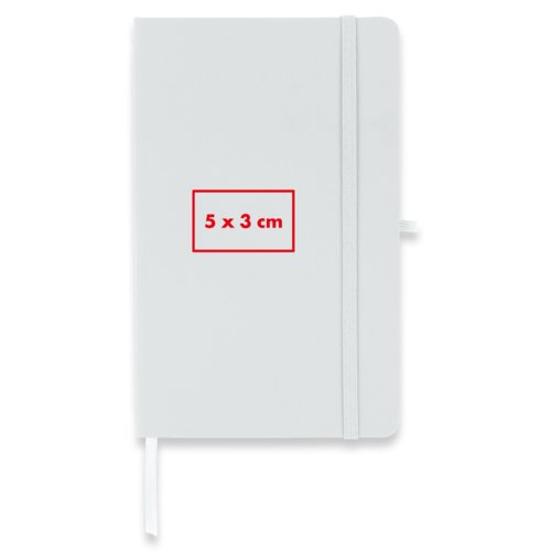 Notebook with elastic band closure and ribbon bookmark.