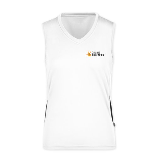 White fabric tank top with v-neck for women.