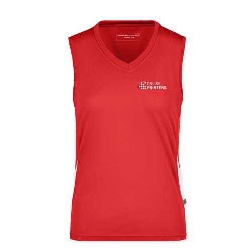 Red and white polyester tank top for women.