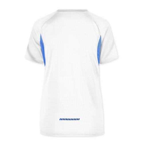 White/blue polyester functional t-shirt for women, short sleeves.
