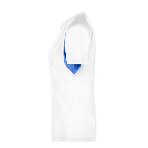 White/blue polyester women's functional shirt.
