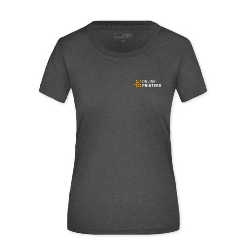 Dark gray heathered polyester women's t-shirt with short sleeves.