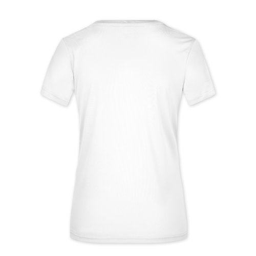White polyester T-shirt for women with short sleeves.